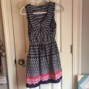Navy Blue Patterned Dress with Pink Details.